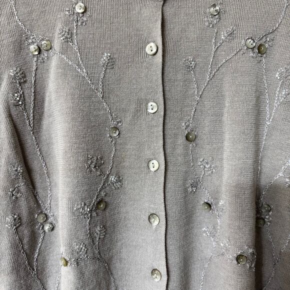 I.V.Y. Vintage Hand Embroidered Short Sleeve Button-Up Cardigan Pink Women's SP - Picture 3 of 6